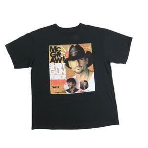 Tim McGraw Shotgun Rider 2015 Concert Black Crewneck Graphic T-Shirt Large